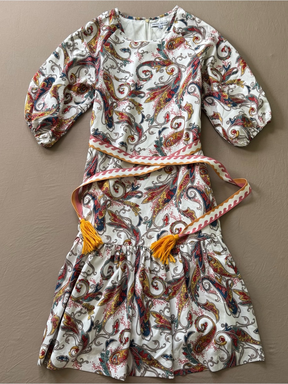 Yakira Bella Puff Sleeve Paisley Printed Midi Dress